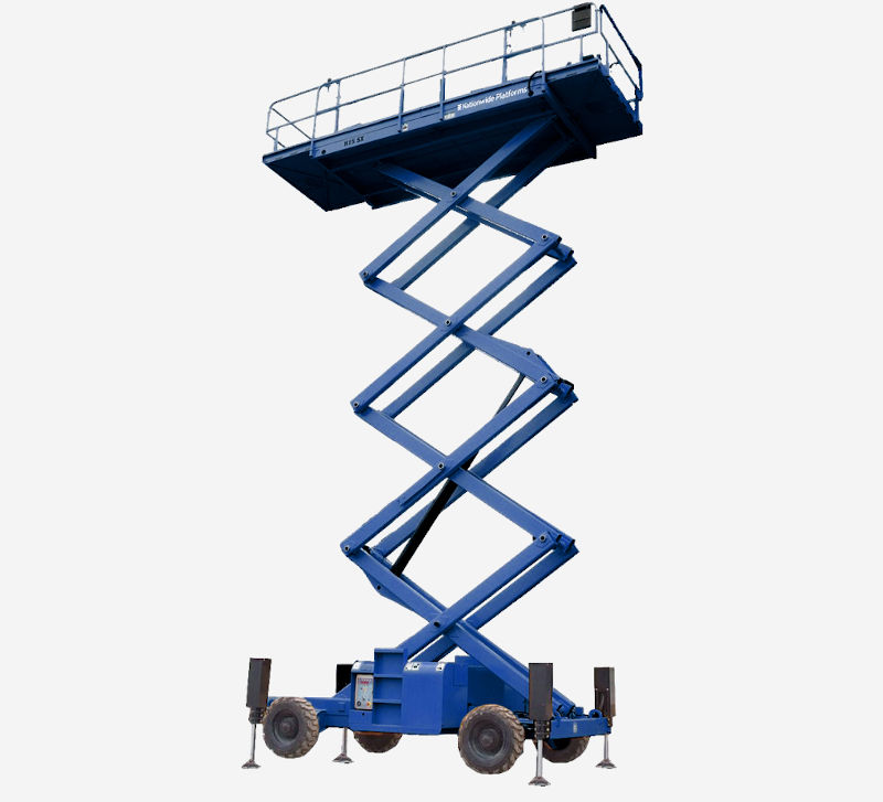 A scissor lift, a common use for the 12VDC Hydraulic Power Packs