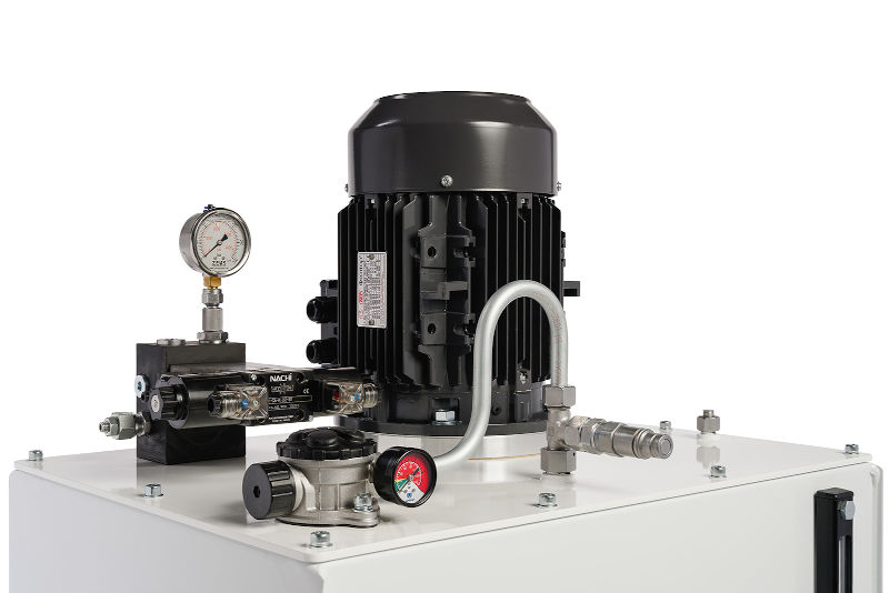 An Image showing some of the main components for a Hydraulic Power Pack.