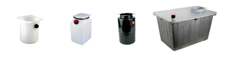 Four of the available hydraulic reservoir/tank options for a 12 volt hydraulic power pack.