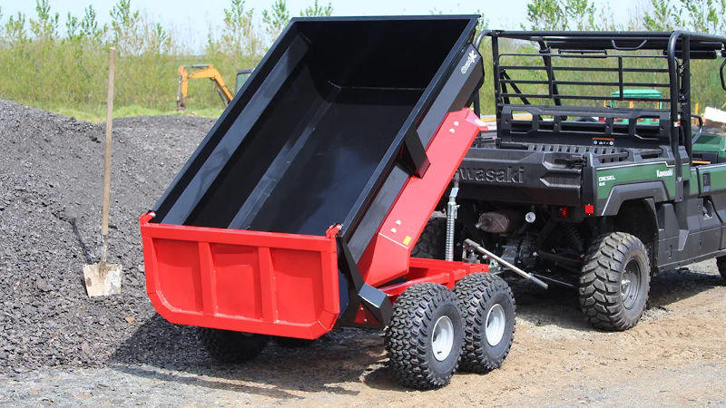 A tipping trailer, one of the most common uses for a mini hydraulic power pack.